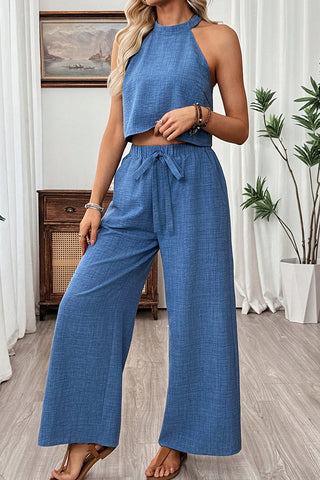 Fashion Solid Halter Neck Casual Two Piece Set