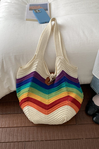 Fashion Rainbow Color Block Knitted Bags