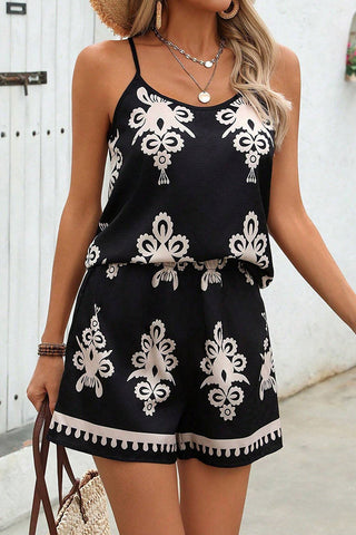 Fashion Printed Sleeveless Slip Two Piece Set