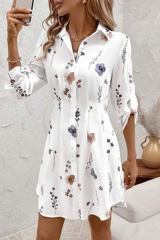 Floral Print Lapel Casual Shirt Dress