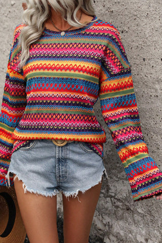 Colorful Round Neck Long Sleeve Top