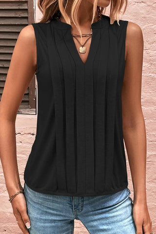 Solid Color Pleated V Neck Casual Tops
