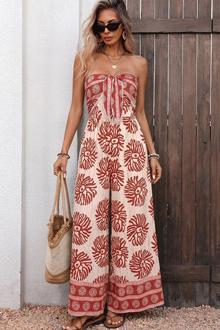 Fashion Printed Bandeau Knot Front Jumpsuit