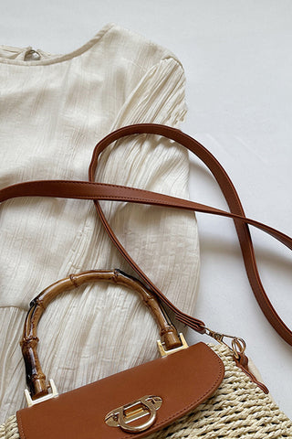 Boho Chic Color Block Bamboo Weave Bag