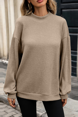 Solid Color Mock Neck Loose Long Sleeve T-Shirt
