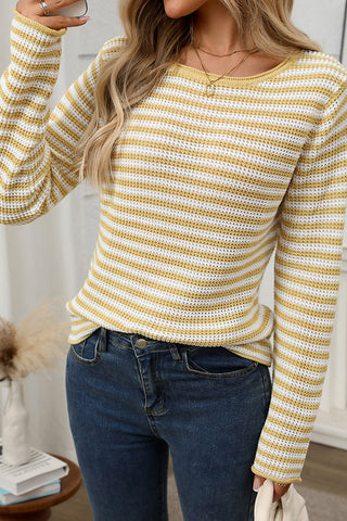 Stripe Print Long Sleeve Casual Top