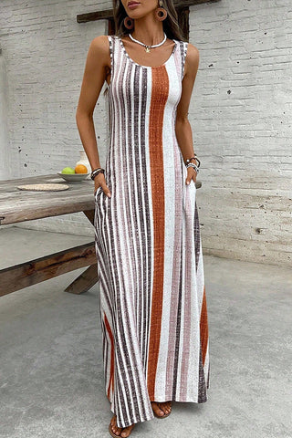 Vacation Style Stripe Print U Neck Maxi Dress