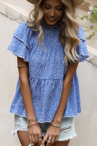 Floral Print Ruffled Sleeve Casual Blouse