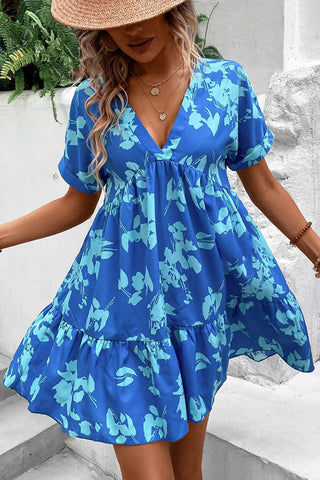 Resort Style V Neck Printed Casual Dress
