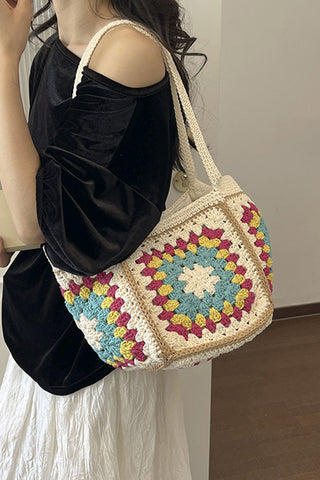 Ethnic Style Color Block Casual Weave Bag