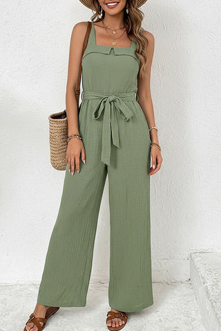 Solid Color Sleeveless Tie Waist Jumpsuit