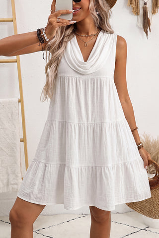 Solid Color Cowl Neck Casual Mini Dress