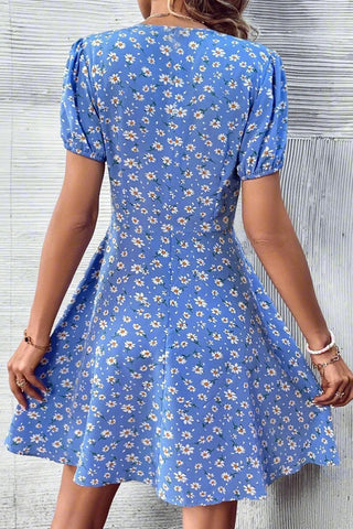 Fashion Floral Print V Neck Casual Dress