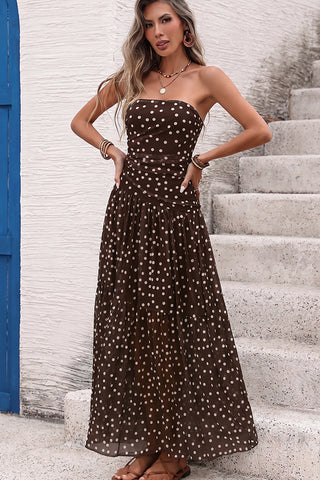 Polka Dot Print Bandeau Resort Maxi Dress