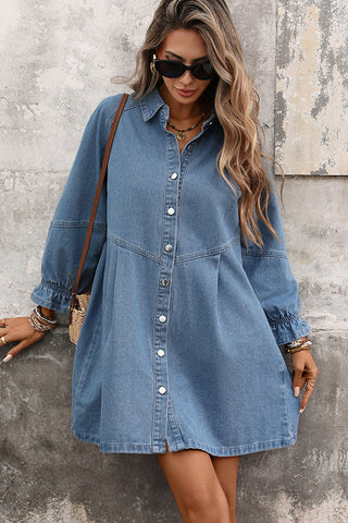 Solid Color Lapel Button Loose Denim Dress