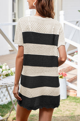 Color Block Scalloped Hollow Swimsuit Cover Up