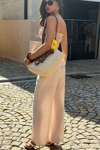 Solid Color Bandeau Frill Two Piece Set