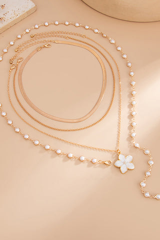 Pearl Flower Charm Layered Necklace