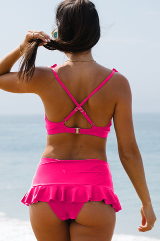 Deep Pink Ruffled Swim Skirt Cute Bikini Set