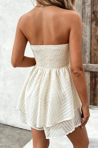 Solid Bandeau Smocked Back Tie Waist Mini Dress