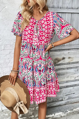Fashion V Neck Button Casual Mini Dress