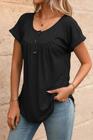Fashion Solid Color Button Casual Tops