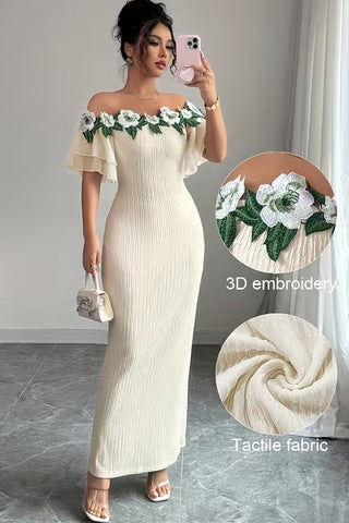 3D Embroidery Off The Shoulder Maxi Dress
