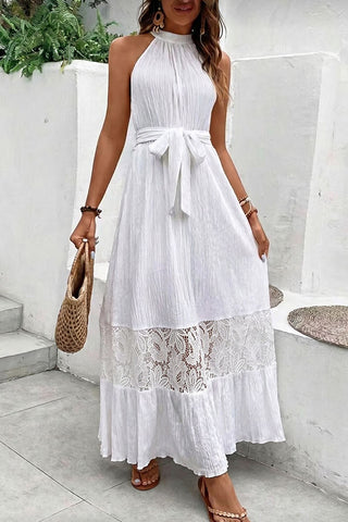 Fashion Lace Patchwork Solid Maxi Dress