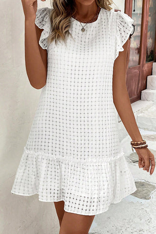 Ruffle Solid Color Round Neck Mini Dress