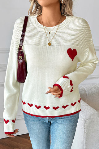 Heart Design Round Neck Casual Tops