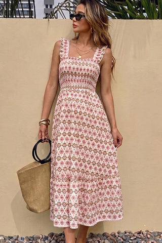 Fashion Printed Smocked Back Maxi Dress