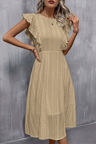 Fashion Ruffle Sleeve High Waist Midi Dress