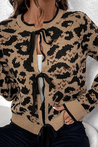 Bow Leopard Print Long Sleeve Fashion Sweater