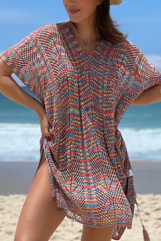 Stripe Print Color Block Swimsuits Cover Up
