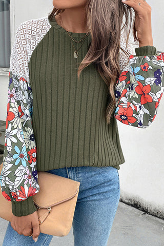 Fashion Patchwork Flower Print Casual Tops