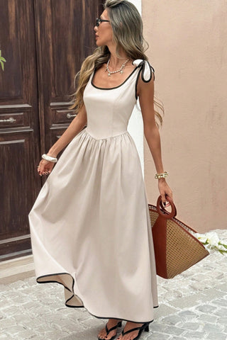 Fashion Tie Shoulder Color Block Maxi Dress