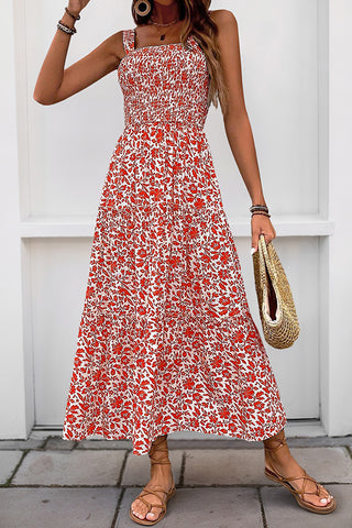 Fashion Smocked Floral Print Casual Dress