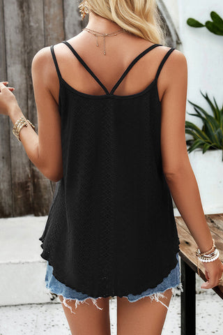 Black Double Straps V Neck Hollow Casual Tops