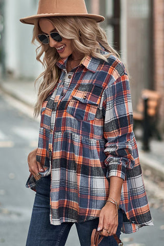 Fashion Plaid Print Button Casual Tops