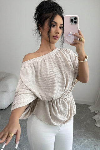 Off The Shoulder Solid Color Drawstring Waist Casual Tops