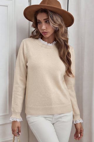 Lace Patchwork Long Sleeve Casual Tops