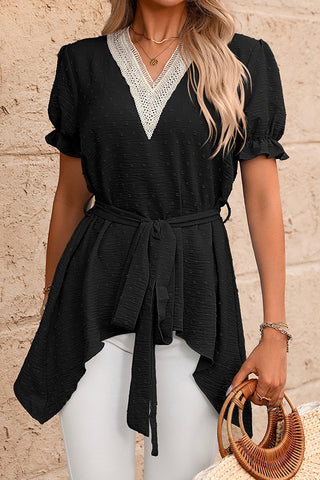 V Neck Patchwork Color Block Casual Tops