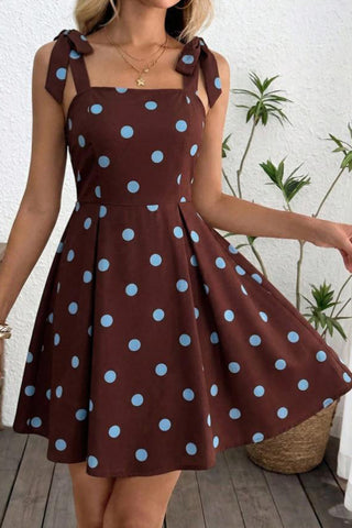 Fashion Dots Print Tie Shoulder Casual Dress