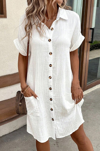 Fashion Button Solid Color Mini Dress