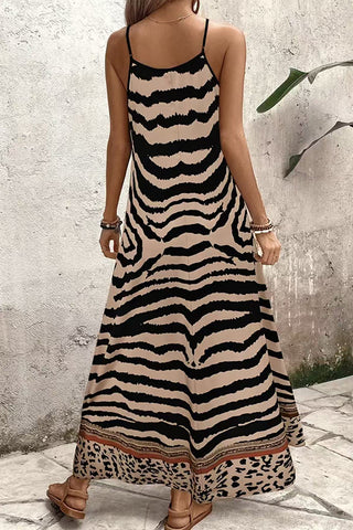 Fashion Leopard Print V Neck Maxi Dress