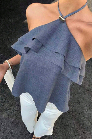 Fashion Layered Solid Halter Neck Tops
