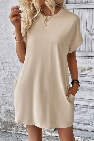 Solid Color Round Neck Casual Dress