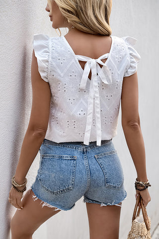 Ruffle Sleeve Solid White Casual Tops