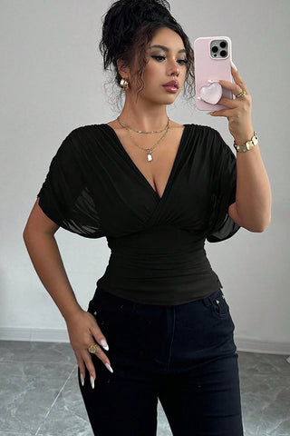Fashion V Neck Solid Color Casual Tops