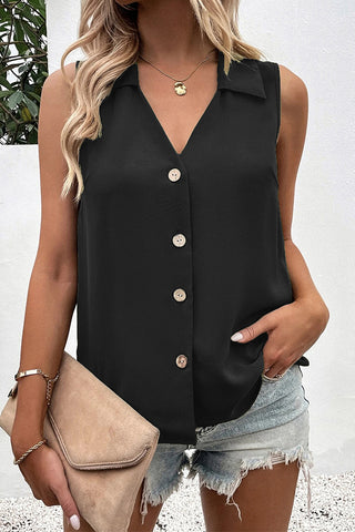 Fashion Lapel Button V Neck Casual Tops